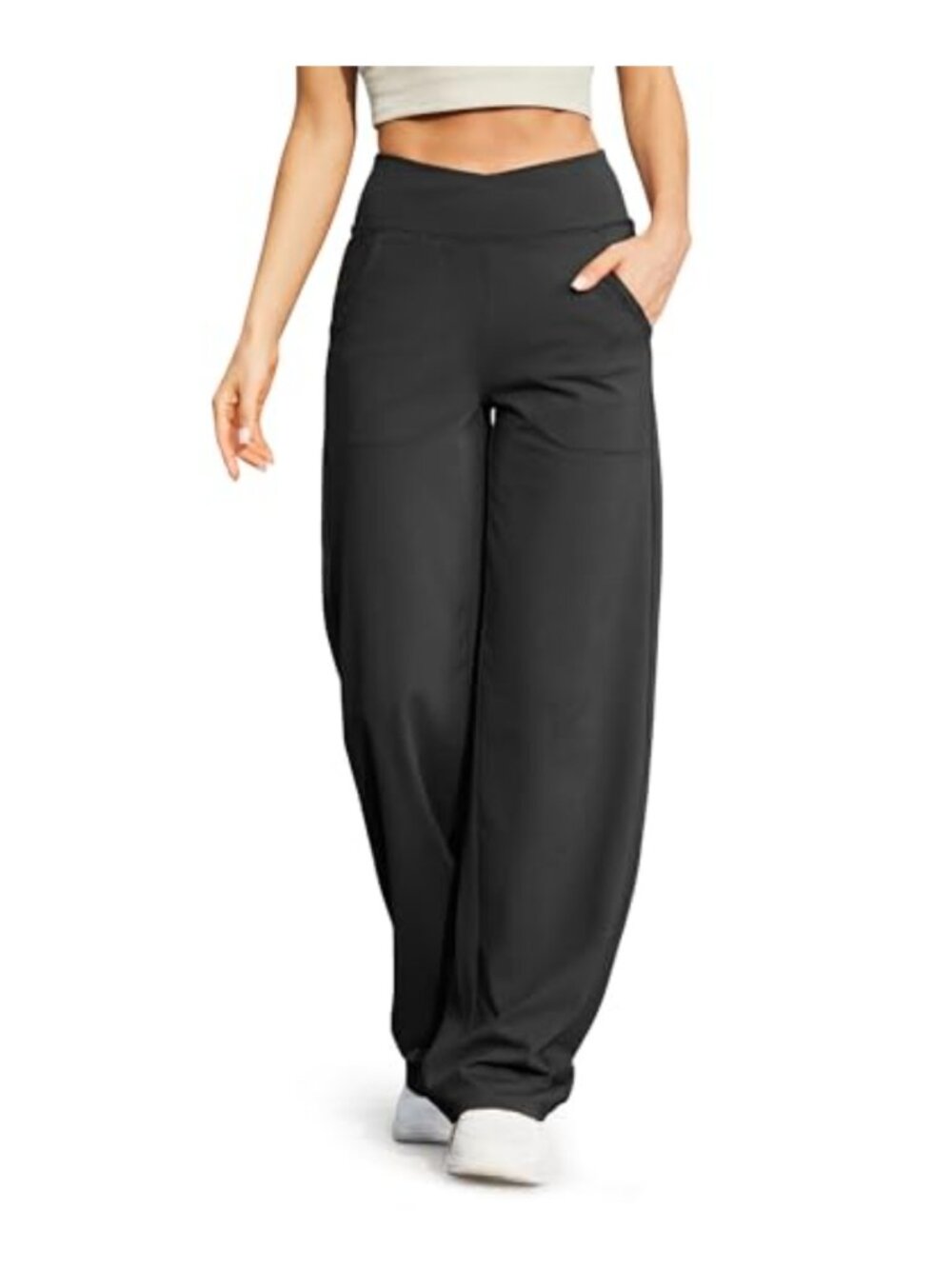 Women's Wide Leg Yoga Pants High Waist Cross V with Pockets Sports Lounge